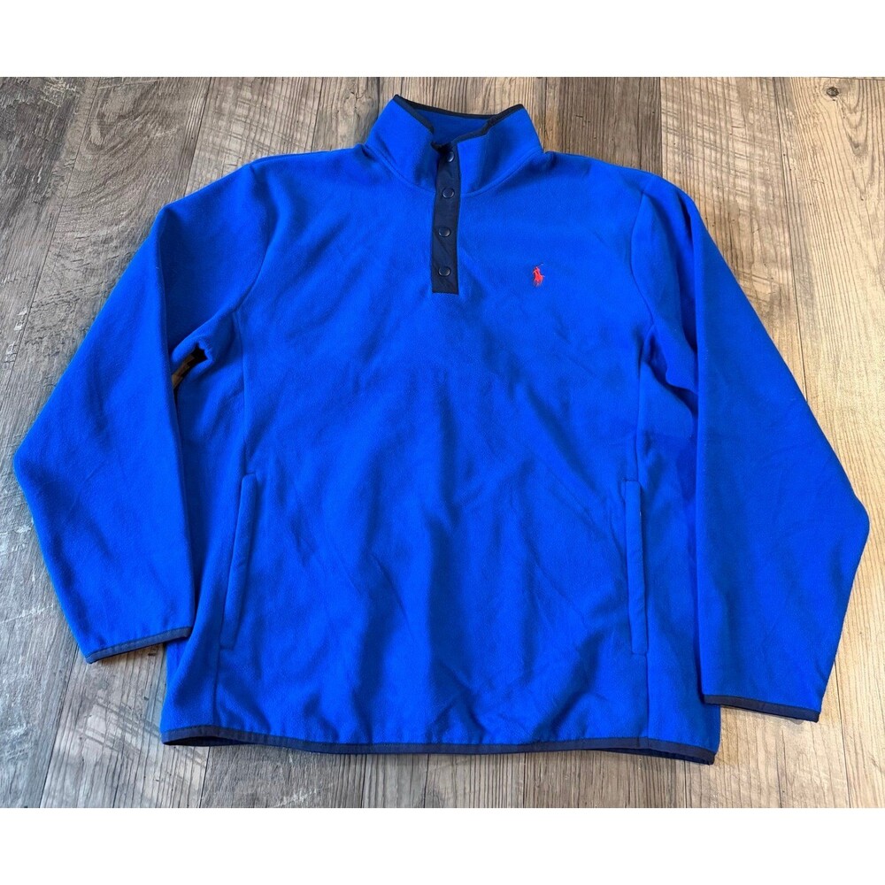 Polo Ralph Lauren Fleece Mockneck Men's Large 1/4 Snap Long Sleeve Sweater Blue